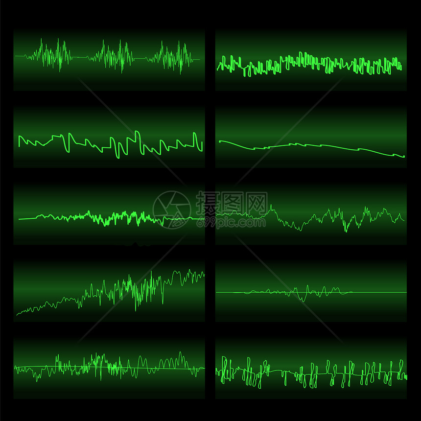 绿色声音波集平衡器屏幕音乐振动图无线电波振荡图图片