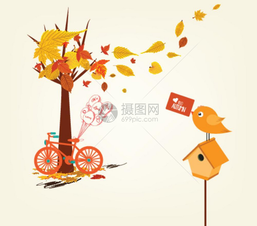 你好秋手画的提粉自行车有秋叶和邮箱图片
