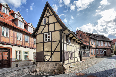 德国奎林堡的旧木材建筑高清图片