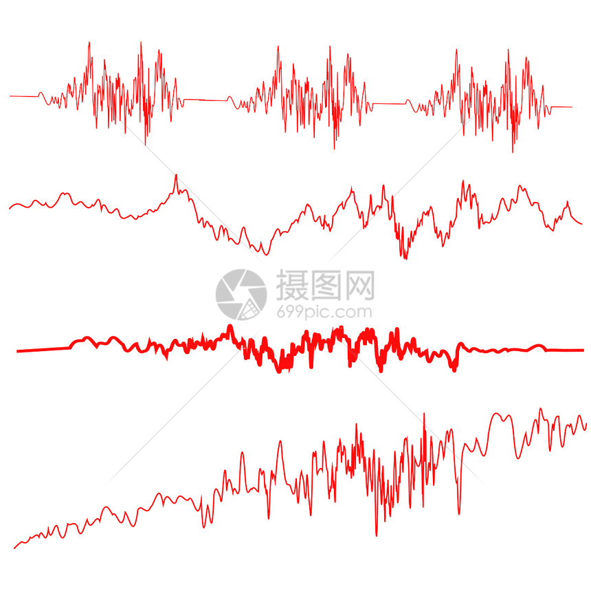 红色声音波集平准屏幕音乐振动图无线电波振幅图片