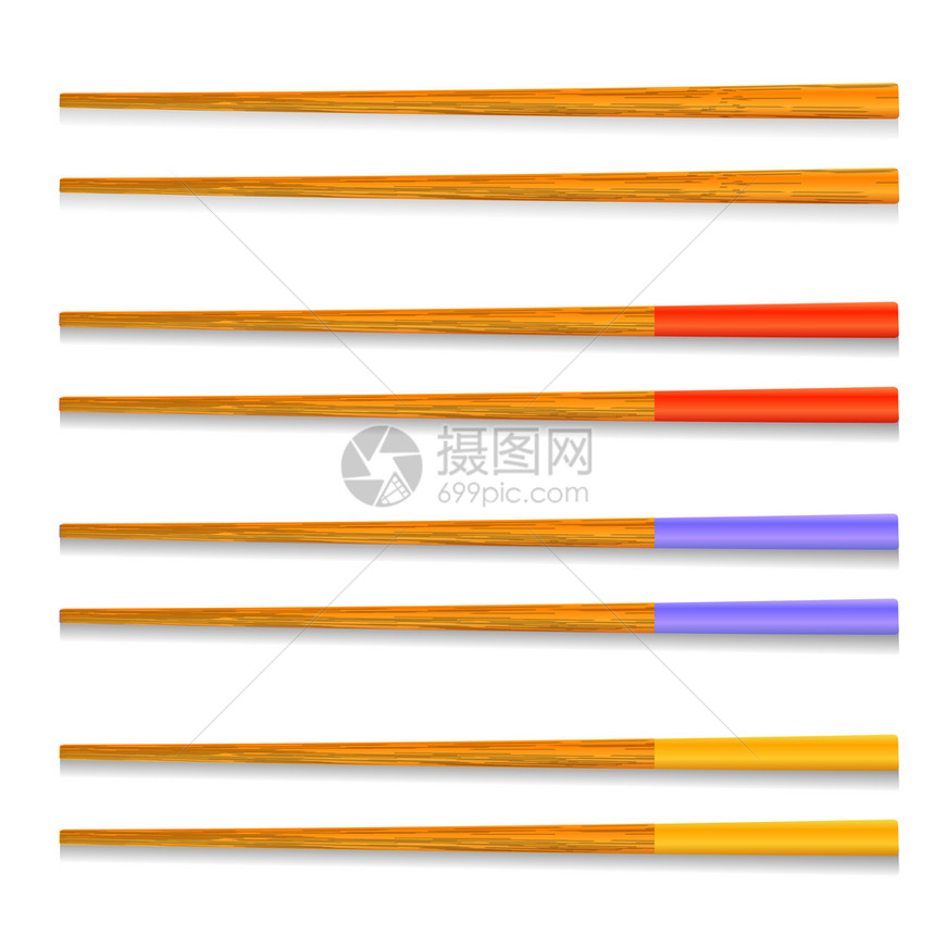 白色背景上孤立的亚洲食物传统红化的一套不同亚洲传统小筷子图片