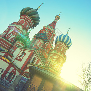 莫斯科红广场上的圣巴西尔和斯柯教堂Retro风格过滤图像图片