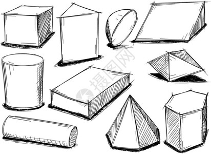 3D几何形状涂鸦矢量图图片