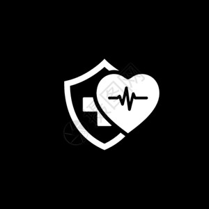 护盾素材健康保险图标平面设计单向说明脉搏心脏和有的护盾插画
