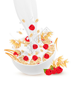谷物燕麦牛奶谷物和草莓插画