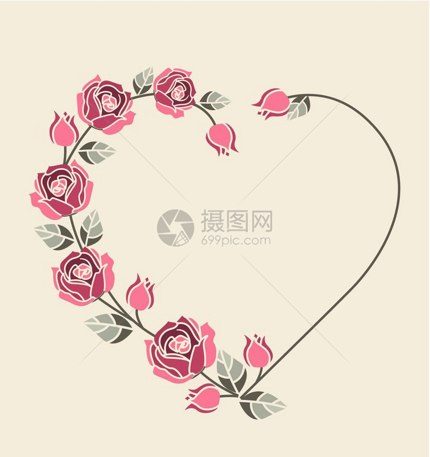 粉红玫瑰矢量插图图片