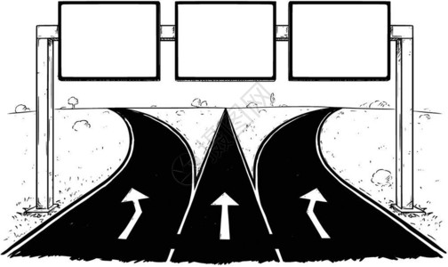 在三条线高速公路上绘制空标的矢量卡通图图片