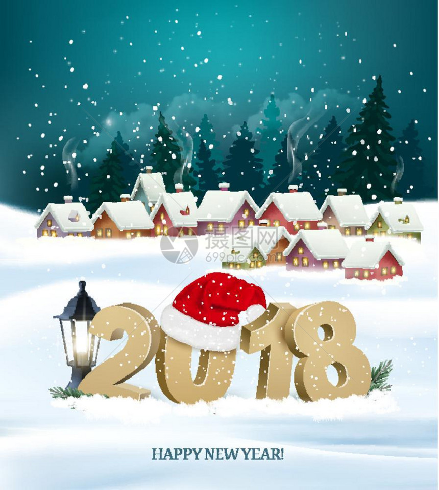 新年快乐2018年背景有礼物和圣诞老人矢量图片