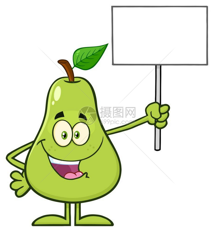 绿色的梨子手持空标牌图片