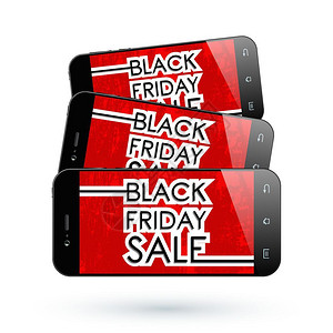 黑色星期五智能手机黑色星期五销售黑色智能手机孤立矢量插图图片