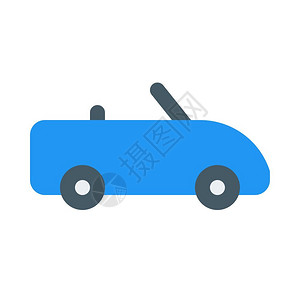 白色背景的蓝色敞篷汽车卡通图背景图片