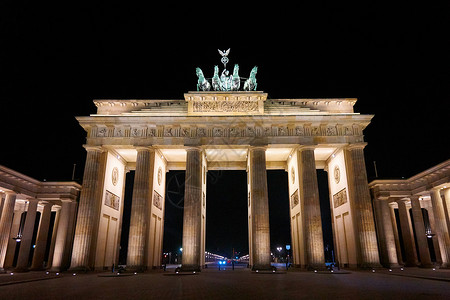 BrandenburgerTor勃兰登堡门全景德国柏林夜间著名地标背景