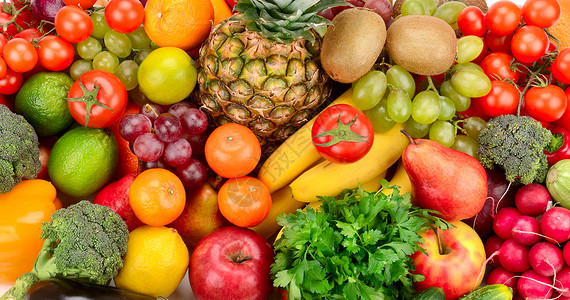 收集鲜的水果和蔬菜最佳景色背景图片