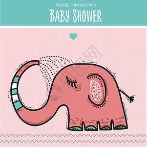 婴儿淋浴卡模板带有趣的大象矢量格式背景图片