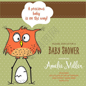 婴儿淋浴卡模板带有趣的面条鸟矢量格式背景图片