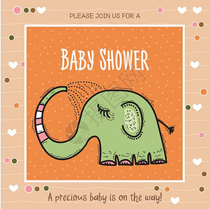 带心的有趣女孩多面漫画人物婴儿淋浴卡模板带有趣的大象矢量格式的婴儿淋浴卡模板背景图片