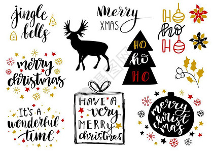 圣诞节装饰元素圣诞节和新书写装饰元素收藏贺卡标签海报插画