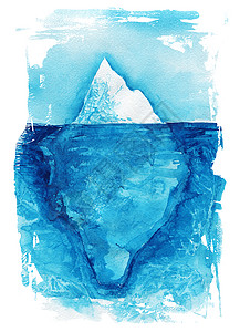 冰山图冰山海洋景观水彩画手绘图冰山海景观美丽的水彩图背景