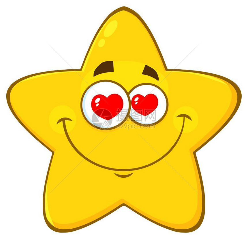 爱的黄星卡通Emoji面部格双心眼图片