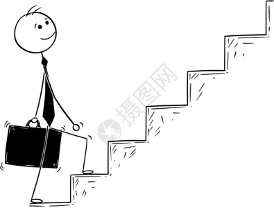 卡通Stickman绘制商人愿意步行或爬上楼梯的概念插图商业上的成功和职概念插画