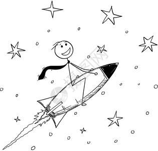 斯潘道商业成功的漫画概念卡通棍手绘制商人在成功道路上驾驶火箭的概念说明成功和职业的商概念插画