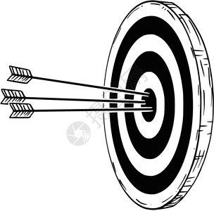 影响力目标或锁定卡通与三箭射中心卡通绘制目标飞镖板或电流的概念插图三个弓箭射中心成功商业的概念插画