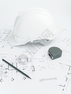 建筑师工作场所建筑工具蓝图头盔计量磁带建筑概念工程具图片