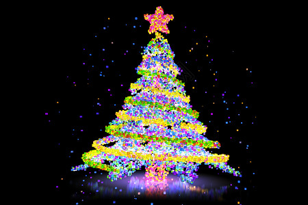 像素样式xmas树圣诞节树由发光像素组成3D插图背景图片
