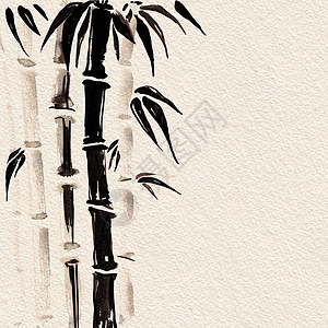 手绘花草风格的竹子美丽水彩手绘图画图背景