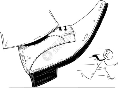 跑步准备大脚鞋的卡通准备踏上商人卡通棍手绘制了大脚鞋的概念说明准备踏下经营商人压力和竞争的商业概念插画