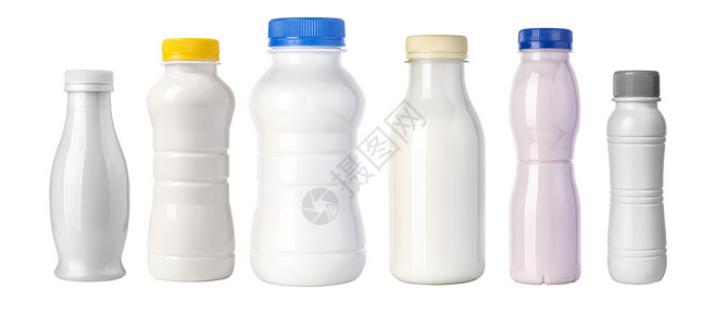 白色背景上孤立的瓶子集高清图片