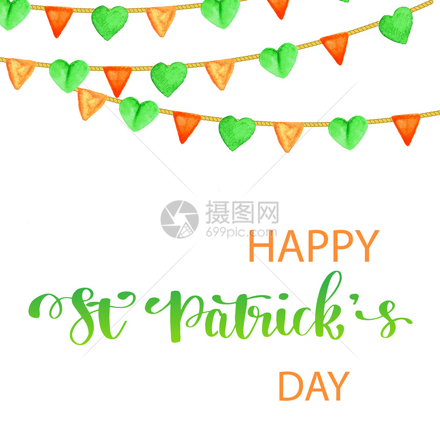 StPatrick日贺卡招贴画横幅矢量图解手写文字圣帕特里克日快乐图片