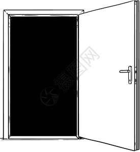 打开成功之门开放现代之门的卡通棍手绘制了内部有黑色的开放现代门概念插图决定与挑战的商业概念插画