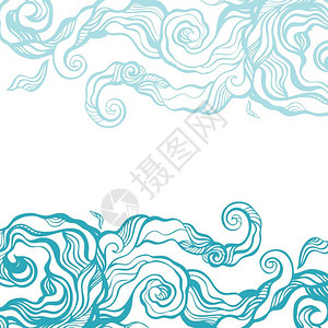手绘抽象卷曲海浪边框图片