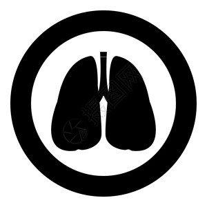 黑色圆圆形矢量插图中的肺部标黑颜色插画