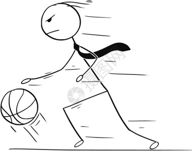职业篮球商人打篮球的卡通和吹球的Dribbleaball卡通stickman描绘了商人打篮球和得分的概念说明成功的商业概念和挑战插画