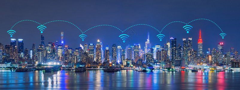 Wifi网络互联和连接技术概念SkyliWifi网络互联和连接技术概念纽约市Skycrapers美国市区纽约Skycrapers金融的高清图片素材