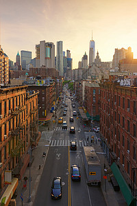 美国纽约日落时华人城背景图片
