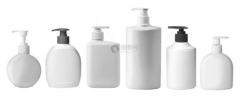 化妆塑料瓶在白色背景上隔离着喷洒器泵图片