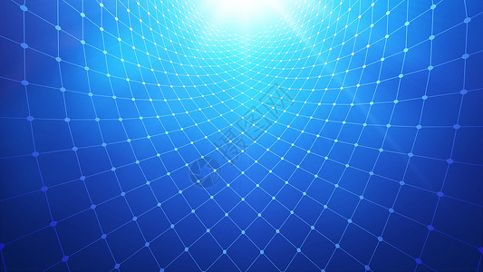 网格球体b球体与蓝色背景技术概念的网络连接线抽象建筑形状3d插图背景