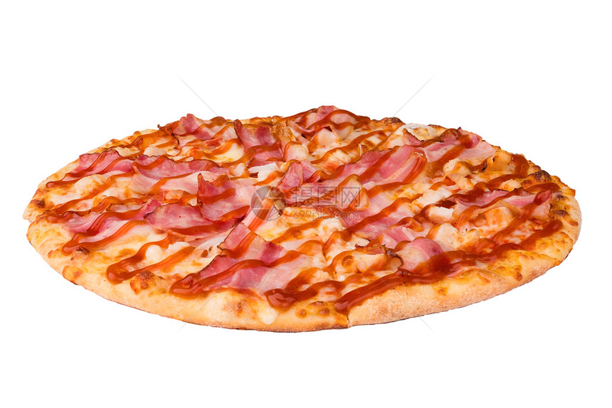 以白色背景与复制空间隔离的美味比萨饼图片