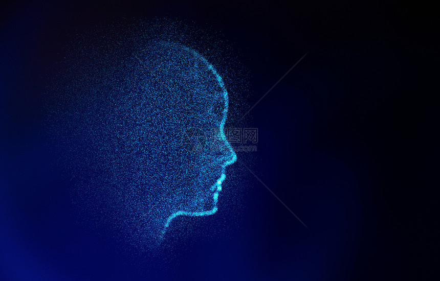 人类抽象形状关于蓝未来技术概念中的人工智能虚拟模型3d插图d人类形态摘要蓝人工智能的虚拟模型图片
