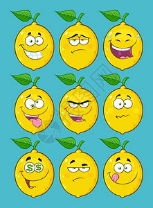 表情笑做各种表情的卡通拟人柠檬插画