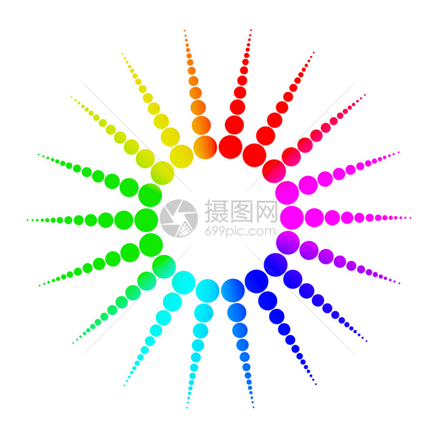 在科学医化和技术概念中在白色背景上孤立的多彩色虹球分子符号3D抽象背景图片