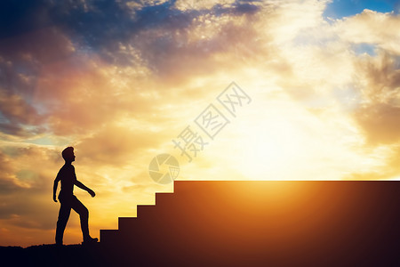 一个人站在楼梯前渴望和野心克服障碍一个站在楼梯前的男人轮廓背景图片