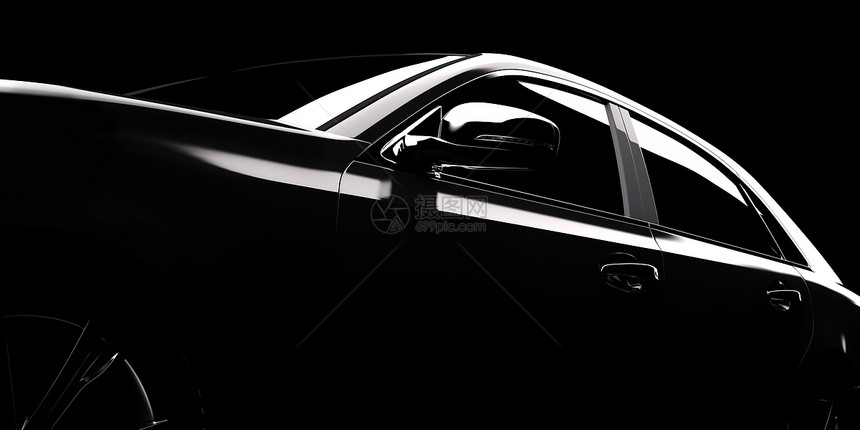 现代车轮廓在聚光灯下黑色背景3D造影现代车轮形在聚光灯下图片