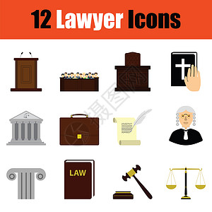 法院矢量律师图标设置颜色计矢量插图背景