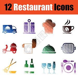 沙拉图标一套餐厅图标渐变颜色设计矢量插图背景