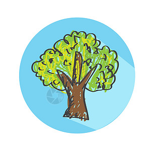 圆型卡通树手画树图标背景