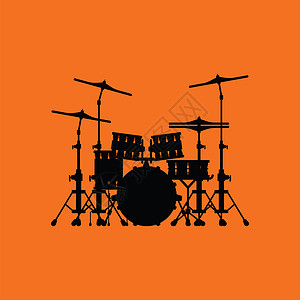 鼓套件打击鼓架图标橙色背景黑矢量插图背景
